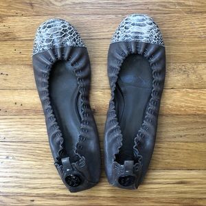 Tory Burch Snakeskin Cap-toe Leather Ballet Flat